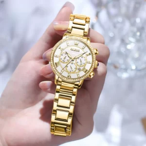 Relógio de quartzo com pulseira de aço da moda